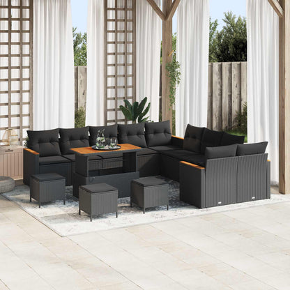 Set Divano da Giardino con cuscino 14 pcs Nero polyrattan | homemem39