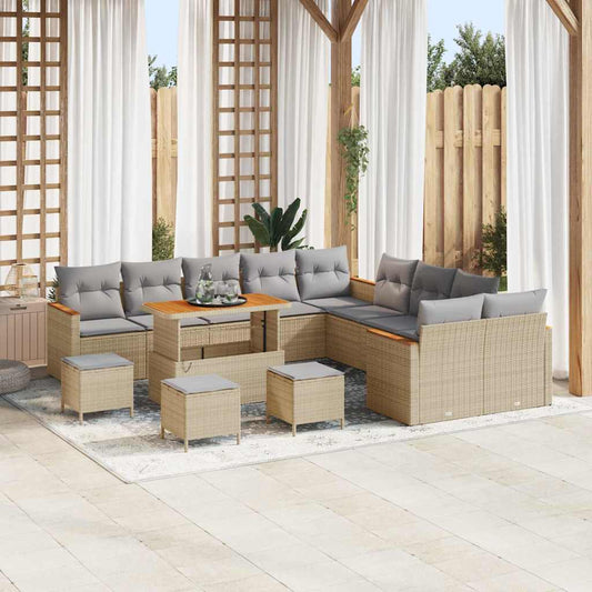 Set Divano da Giardino 18 pcs Beige e Grigio Chiaro polyrattan