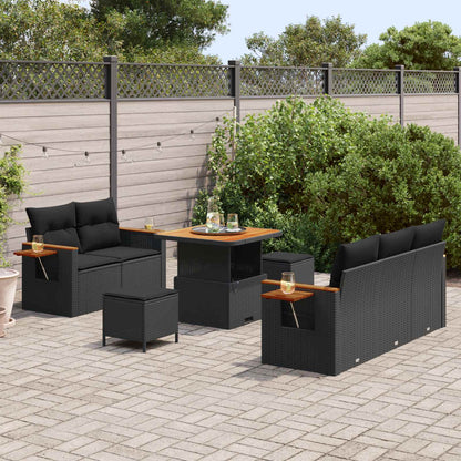 Set Divano da Giardino con cuscino 10 pcs Nero polyrattan | homemem39