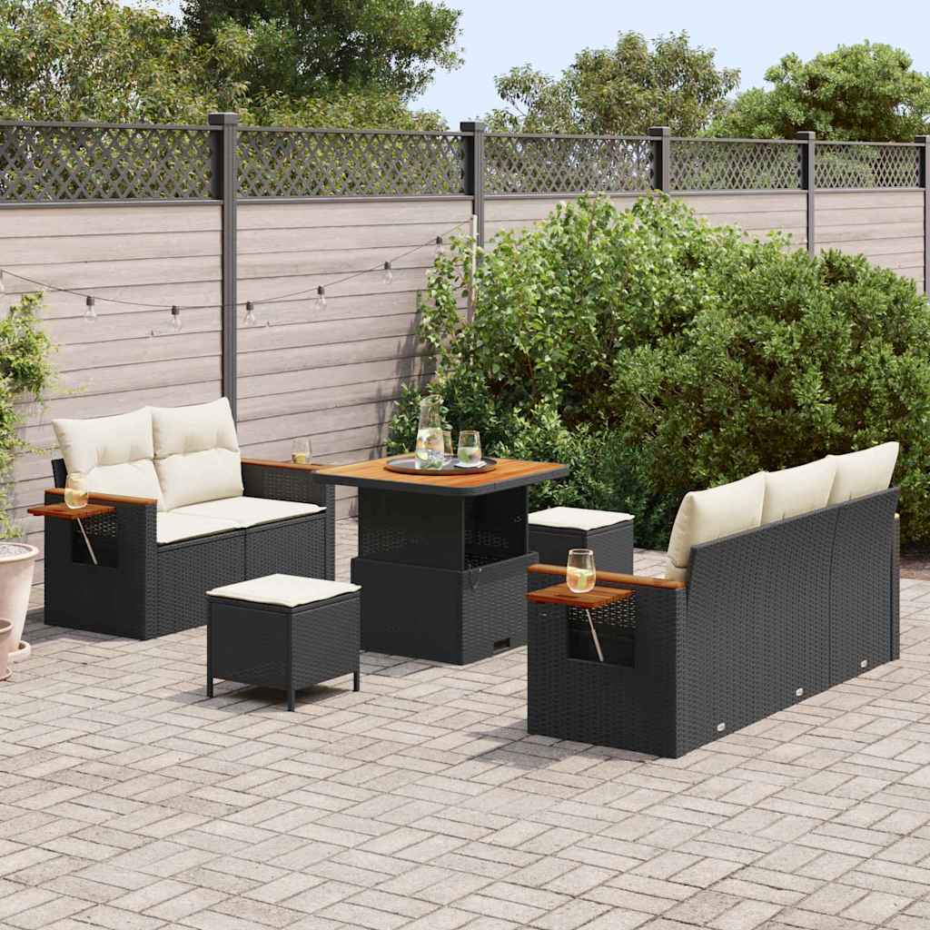 Set Divano da Giardino 10 pcs Nero e Crema polyrattan | homemem39