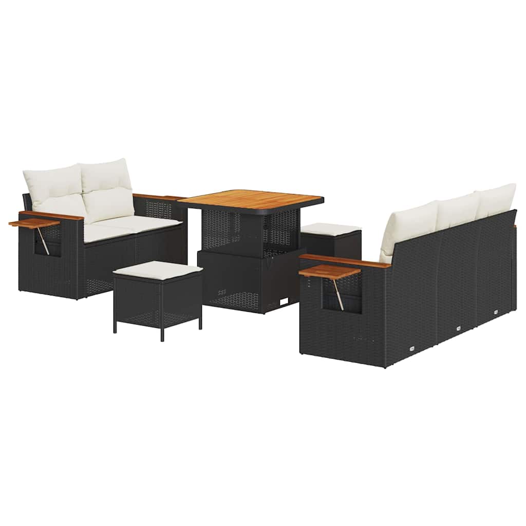 Set Divano da Giardino 10 pcs Nero e Crema polyrattan | homemem39