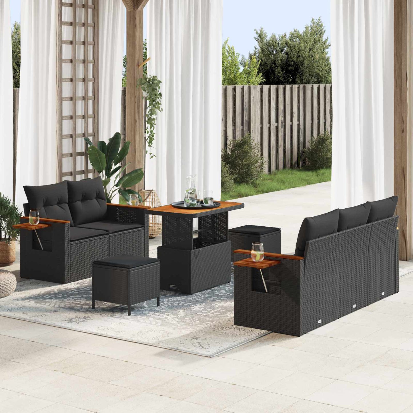 Set Divano da Giardino con cuscino 10 pcs Nero polyrattan