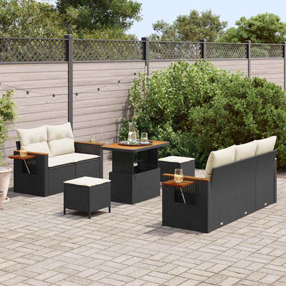 Set Divano da Giardino 10 pcs Nero e Crema polyrattan