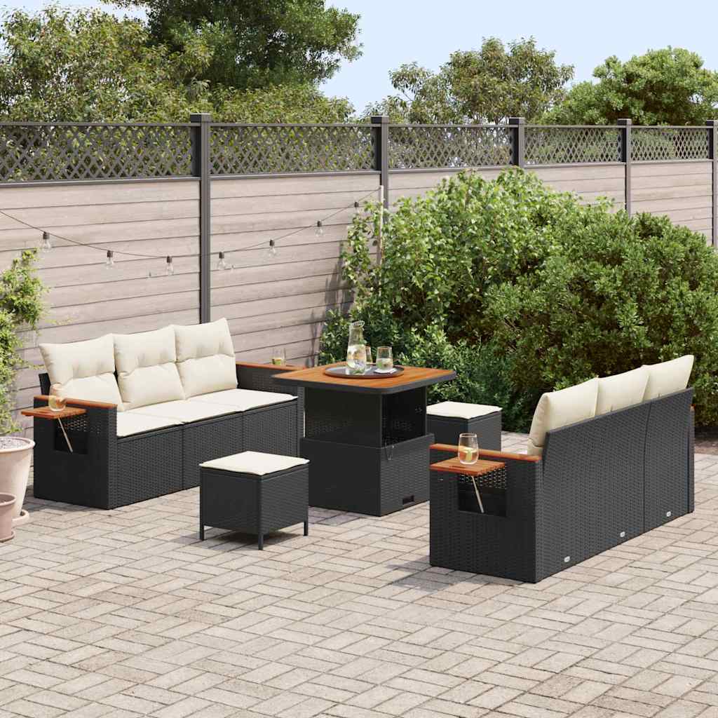Set Divano da Giardino 11 pcs Nero e Crema polyrattan