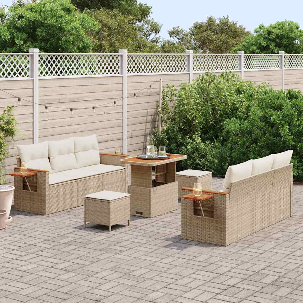 Set Divano da Giardino 11 pz 8 posto Beige e Crema polyrattan | homemem39