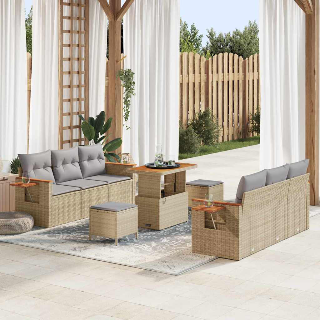 Set Divano da Giardino 11 pcs Beige e Grigio Chiaro polyrattan | homemem39
