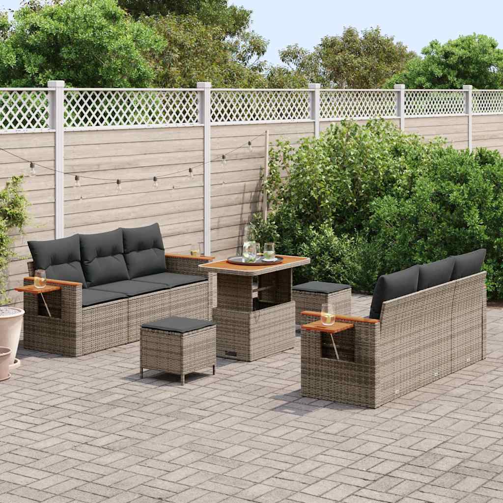 Set Divano da Giardino con cuscino 11 pcs Grigio polyrattan | homemem39