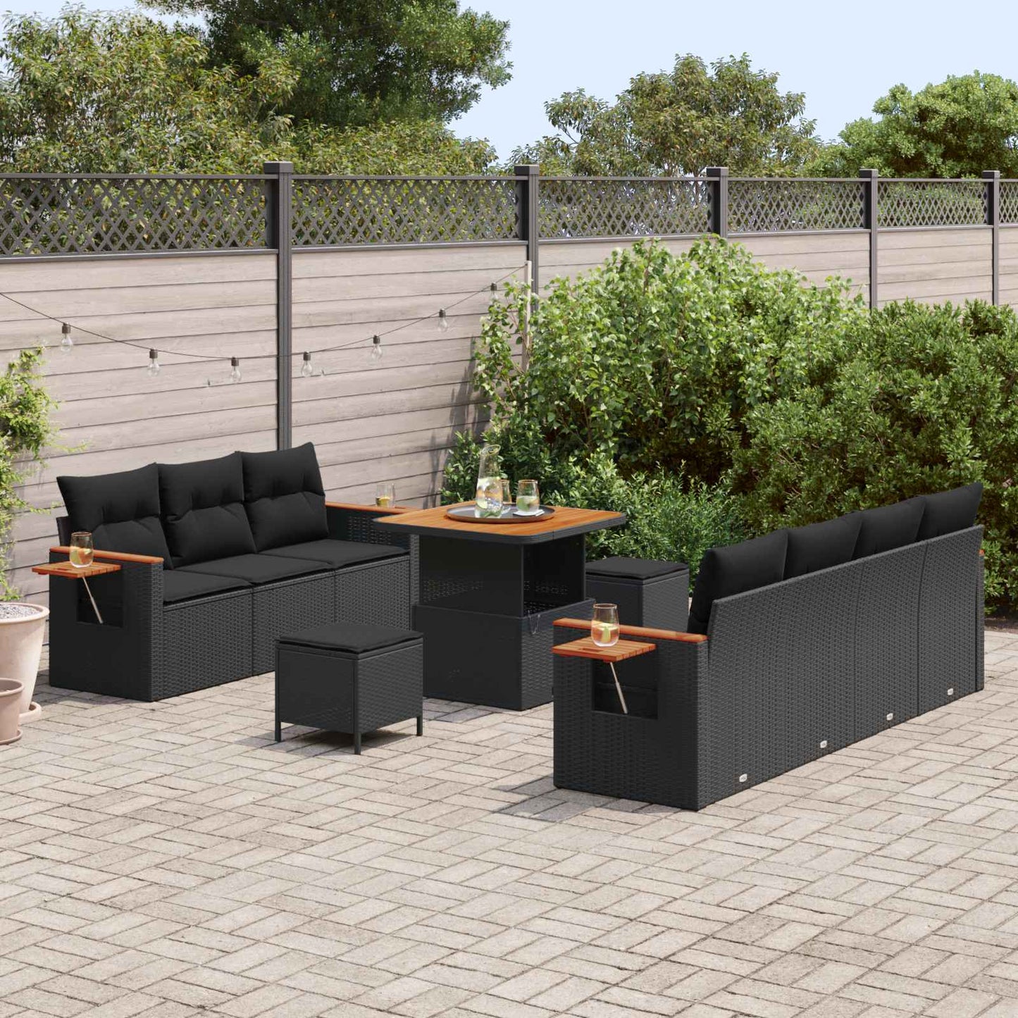Set Divano da Giardino con cuscino 13 pcs Nero polyrattan | homemem39