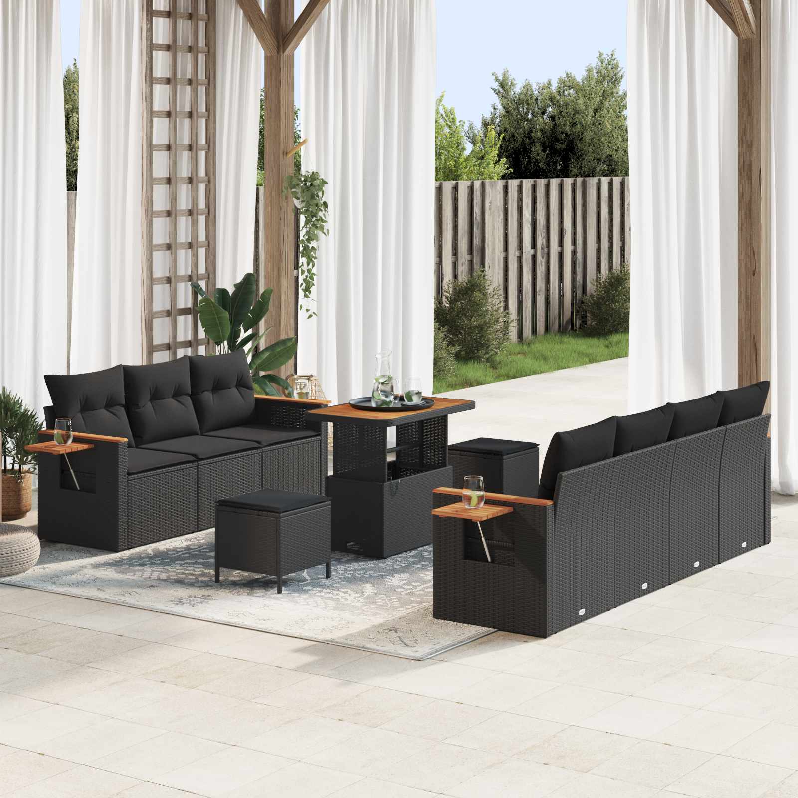 Set Divano da Giardino con cuscino 13 pcs Nero polyrattan | homemem39