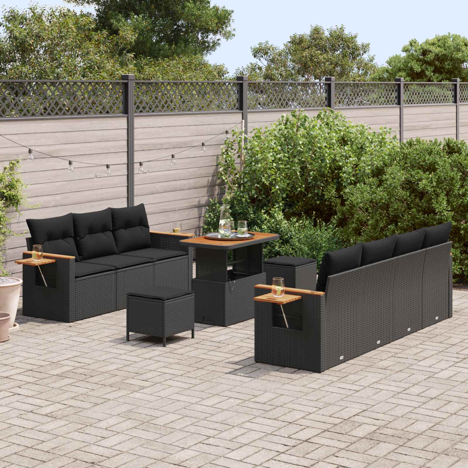 Set Divano da Giardino con cuscino 13 pcs Nero polyrattan | homemem39
