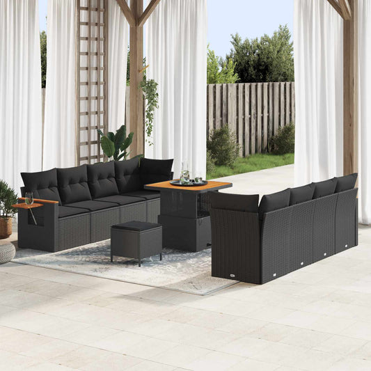 Set Divano da Giardino con cuscino 12 pcs Nero polyrattan