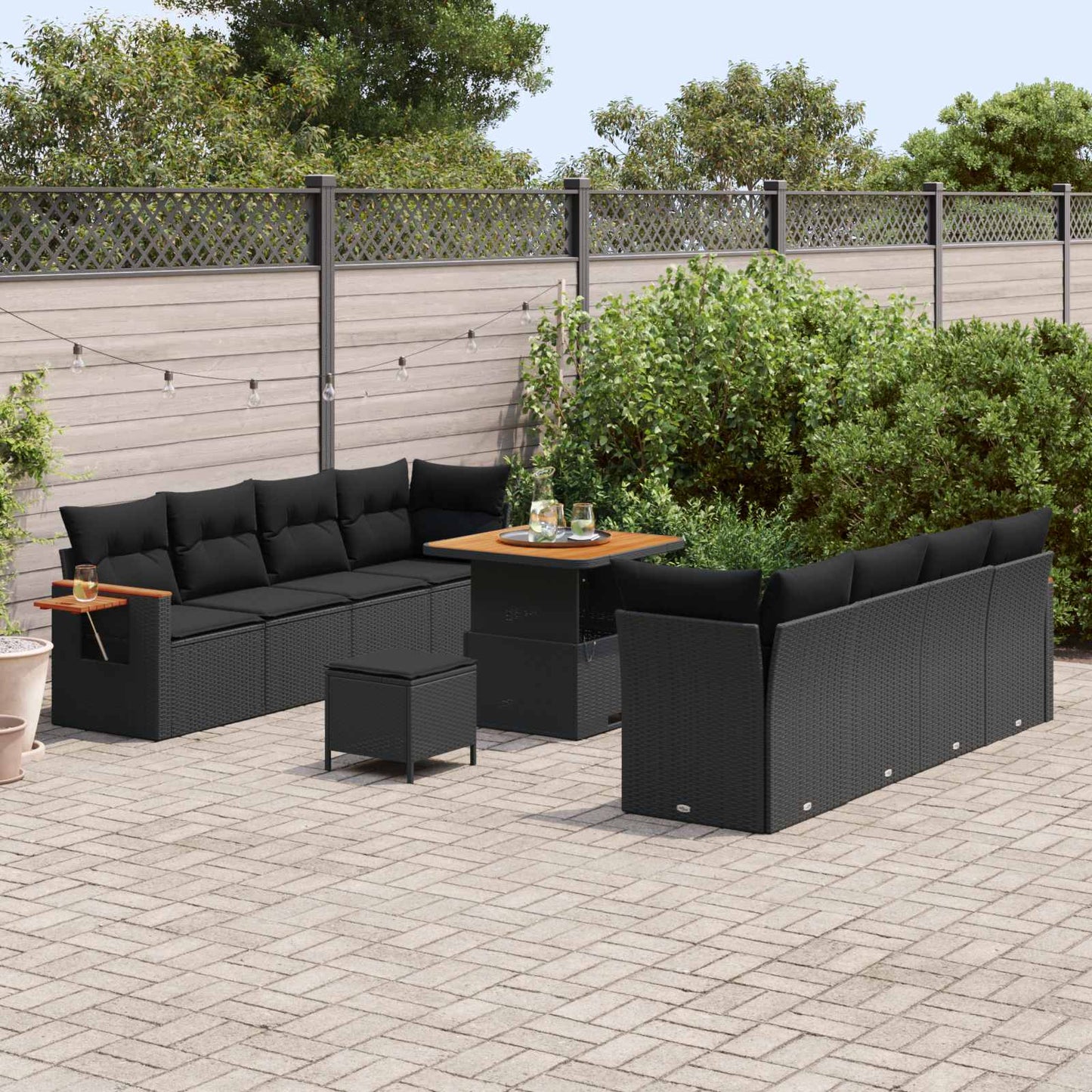 Set Divano da Giardino con cuscino 12 pcs Nero polyrattan | homemem39