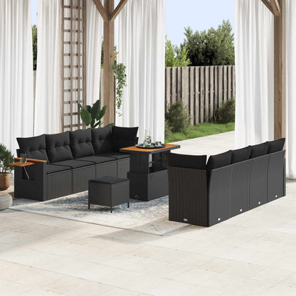 Set Divano da Giardino con cuscino 12 pcs Nero polyrattan | homemem39