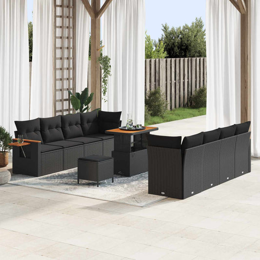 Set Divano da Giardino con cuscino 12 pcs Nero polyrattan