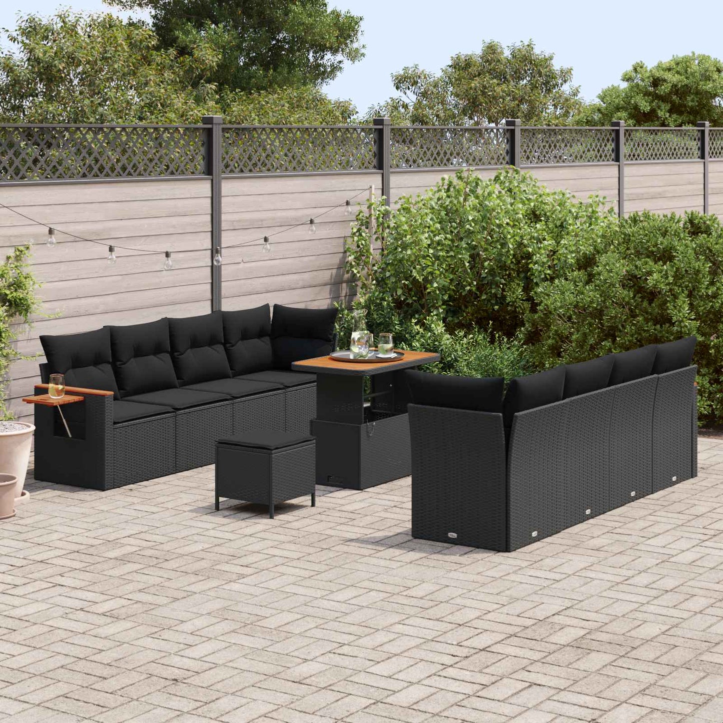 Set Divano da Giardino con cuscino 12 pcs Nero polyrattan | homemem39