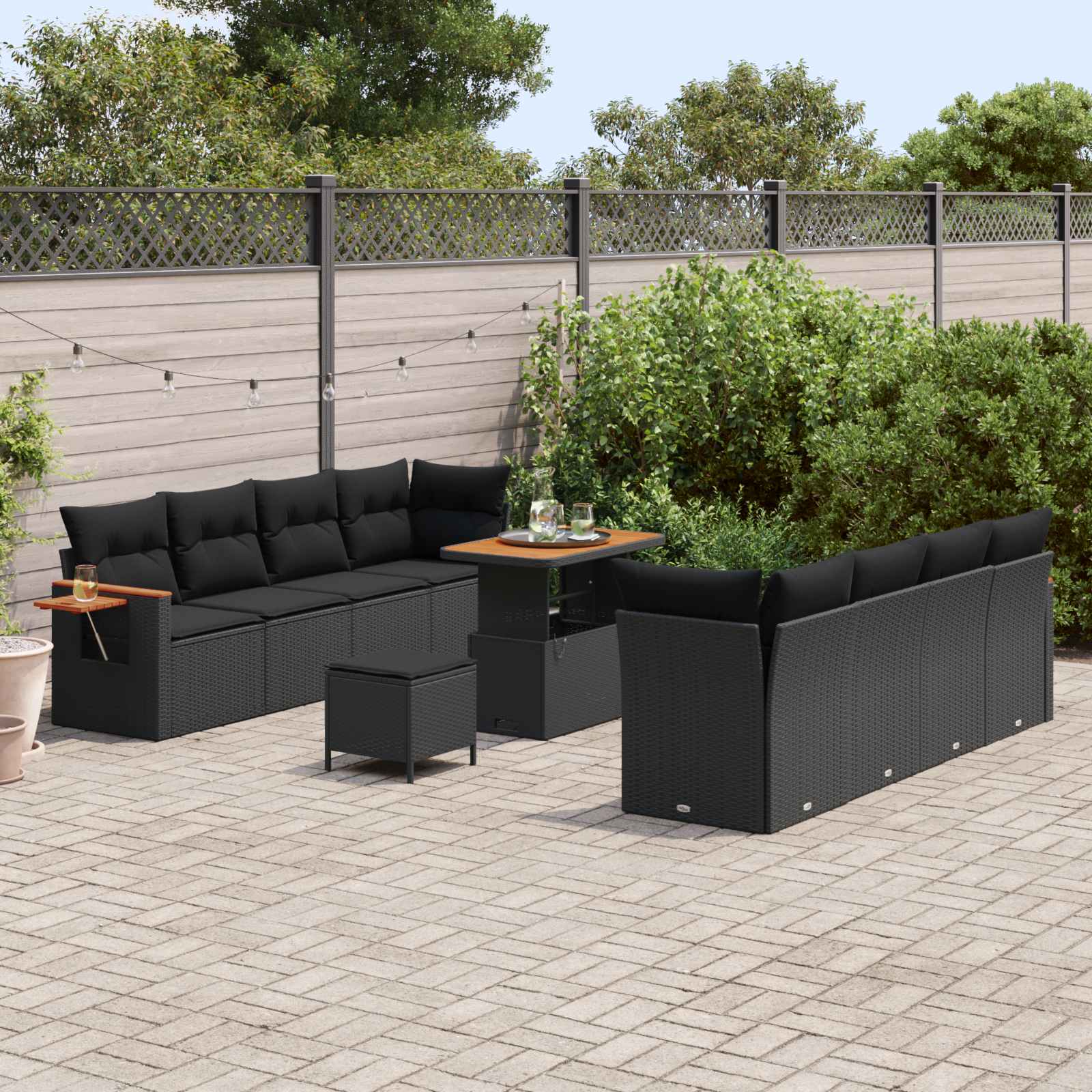 Set Divano da Giardino con cuscino 12 pcs Nero polyrattan | homemem39