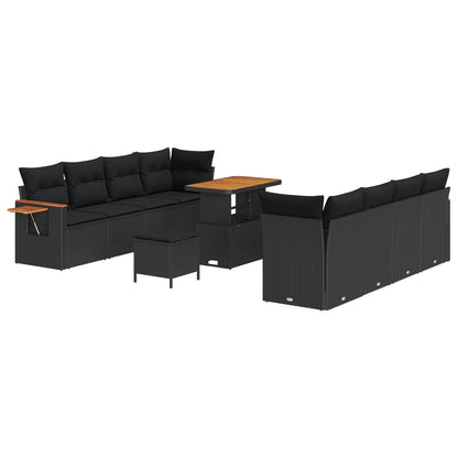 Set Divano da Giardino con cuscino 12 pcs Nero polyrattan | homemem39