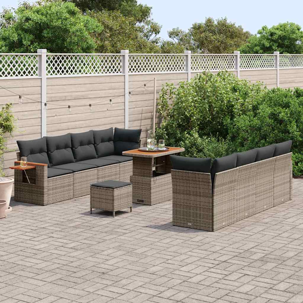 Set Divano da Giardino con cuscino 12 pcs Grigio polyrattan | homemem39