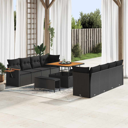 Set Divano da Giardino con cuscino 12 pcs Nero polyrattan | homemem39