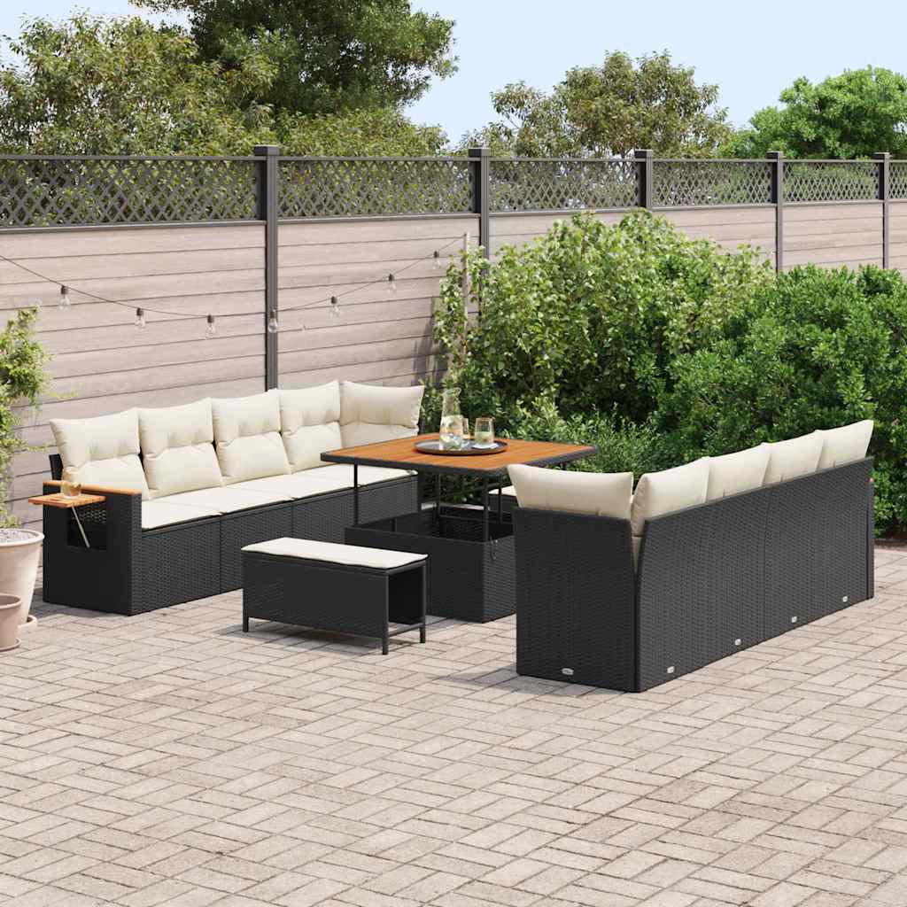 Set Divano da Giardino 12 pcs Nero e Crema polyrattan | homemem39