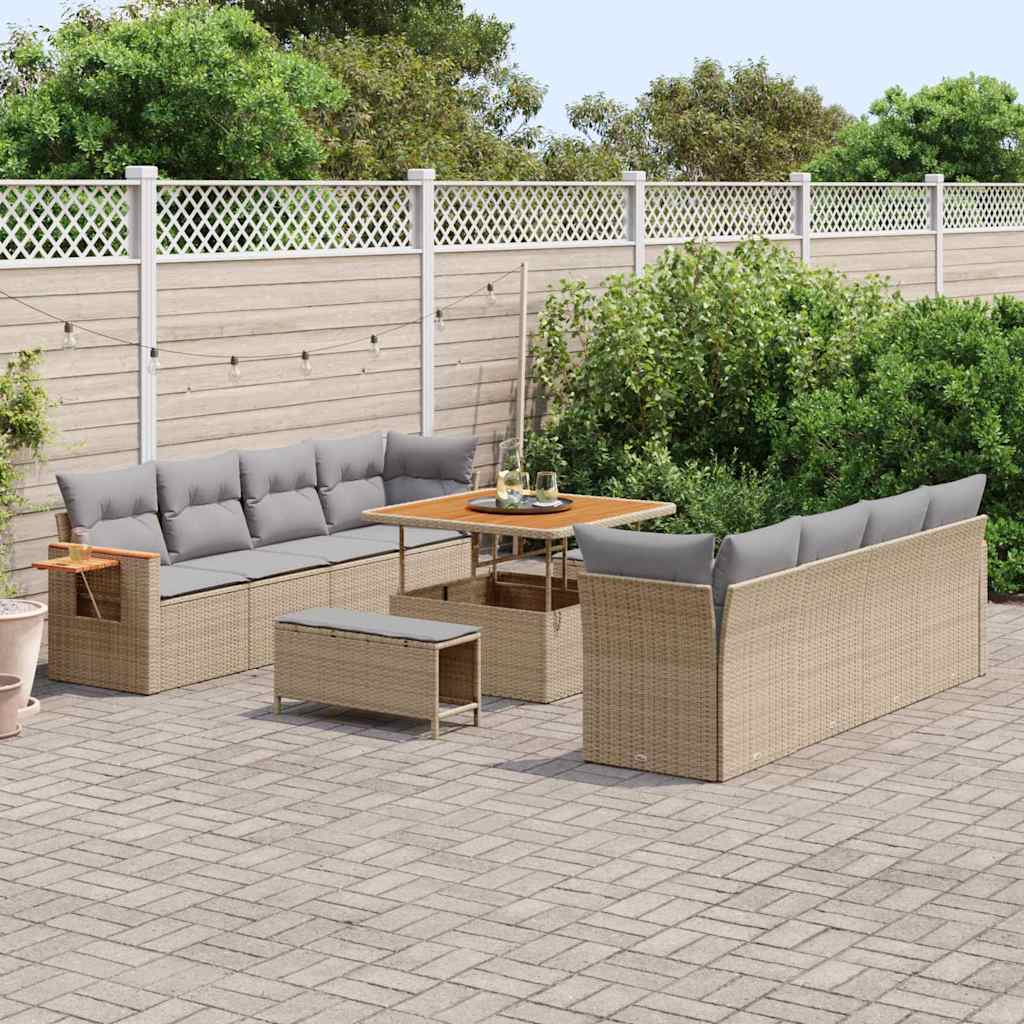 Set Divano da Giardino 12 pcs Beige e Grigio Chiaro polyrattan | homemem39