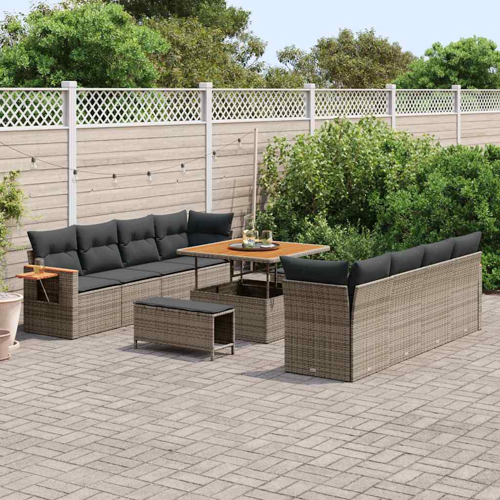 Set Divano da Giardino con cuscino 12 pcs Grigio polyrattan | homemem39