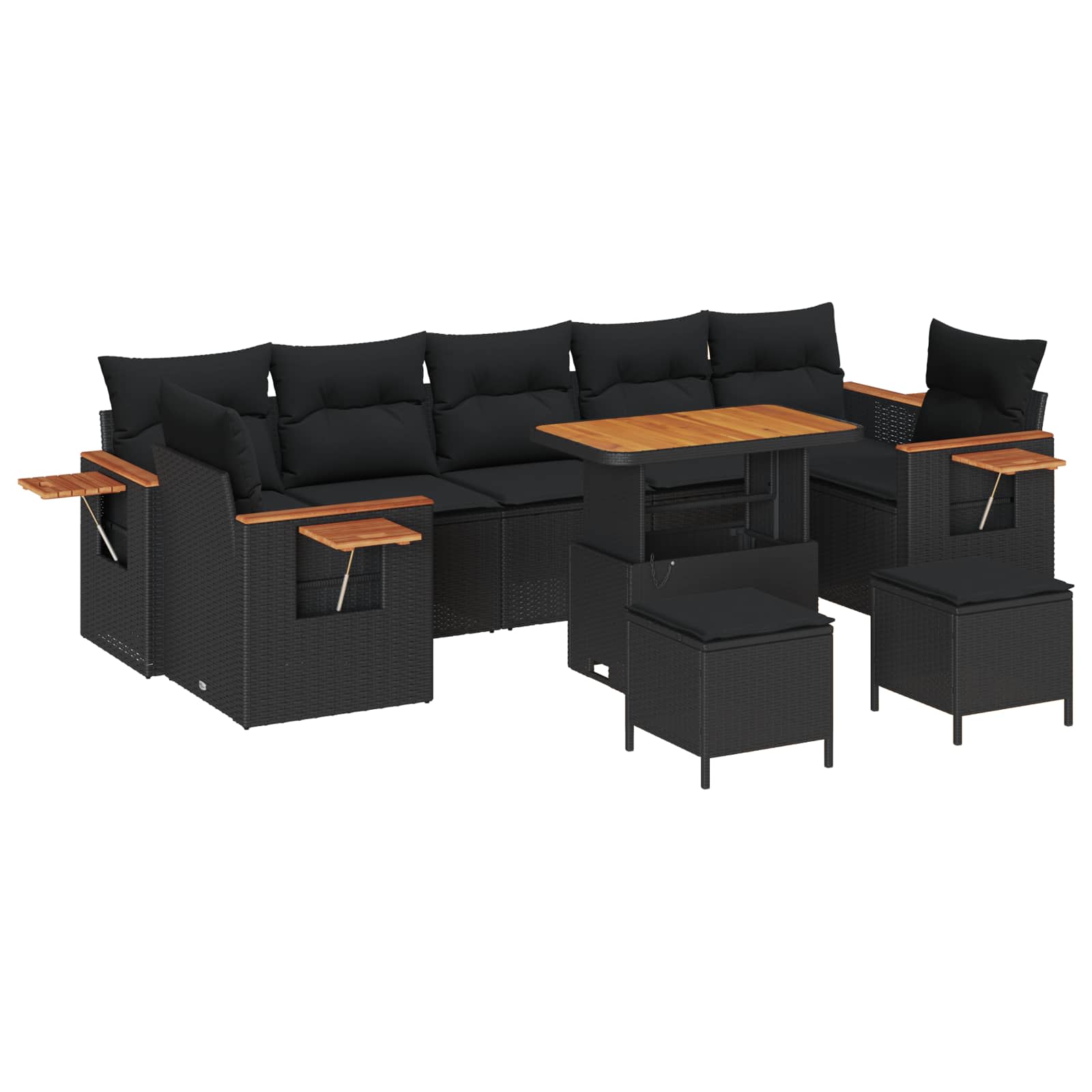 Set Divano da Giardino con cuscino 13 pcs Nero polyrattan | homemem39