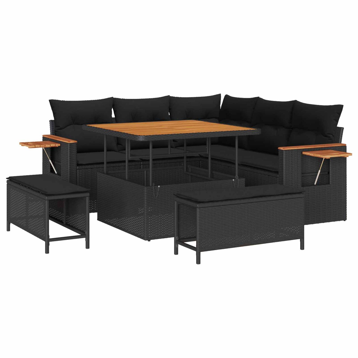 Set Divano da Giardino con cuscino 9 pcs Nero polyrattan | homemem39