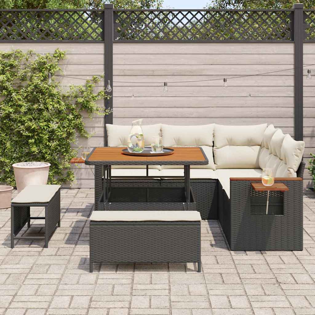 Set Divano da Giardino 9 pcs Nero e Crema polyrattan | homemem39