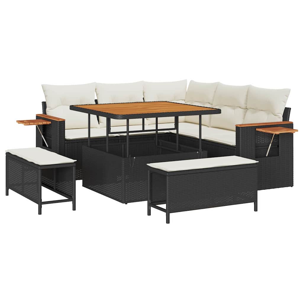 Set Divano da Giardino 9 pcs Nero e Crema polyrattan | homemem39