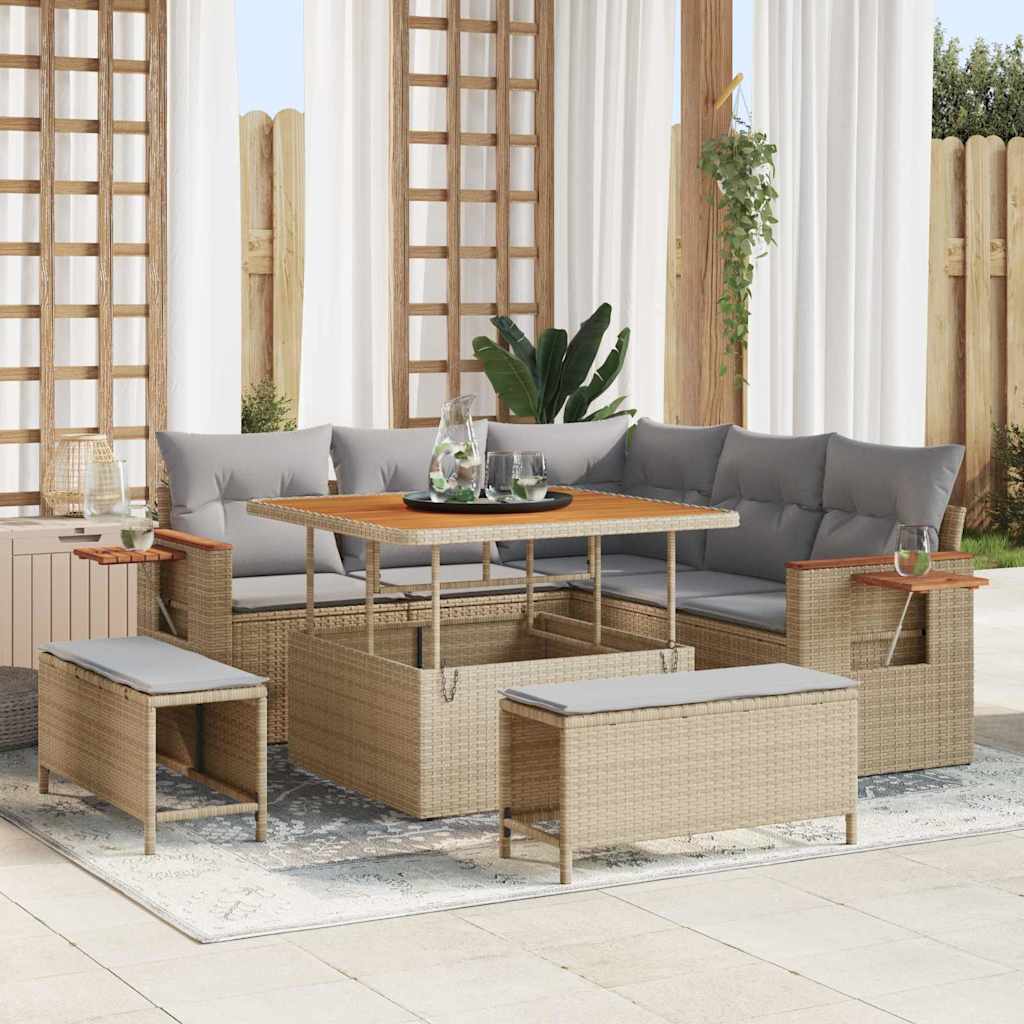Set Divano da Giardino con cuscino Beige Poly Rattan
