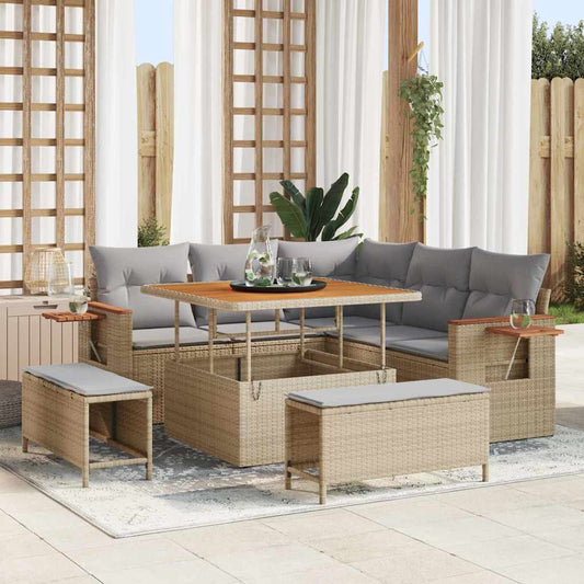 Set Divano da Giardino con cuscino Beige Poly Rattan