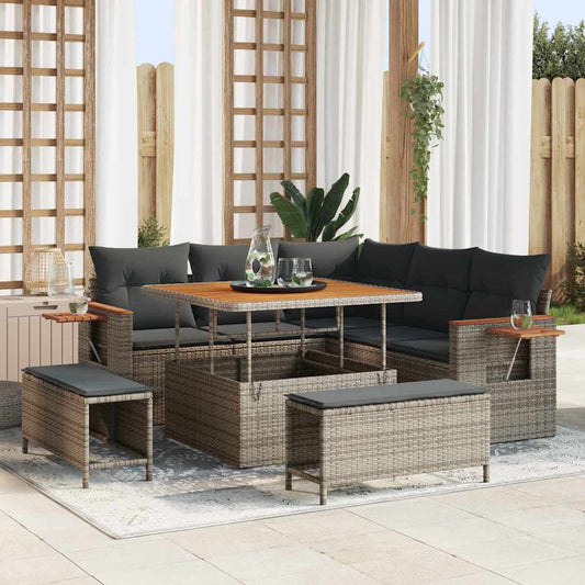 Set Divano da Giardino con cuscino Grigio Poly Rattan