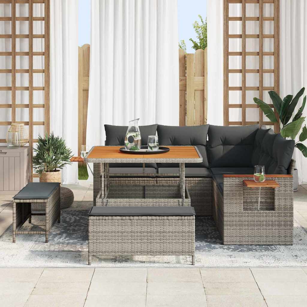 Set Divano da Giardino con cuscino Grigio Poly Rattan