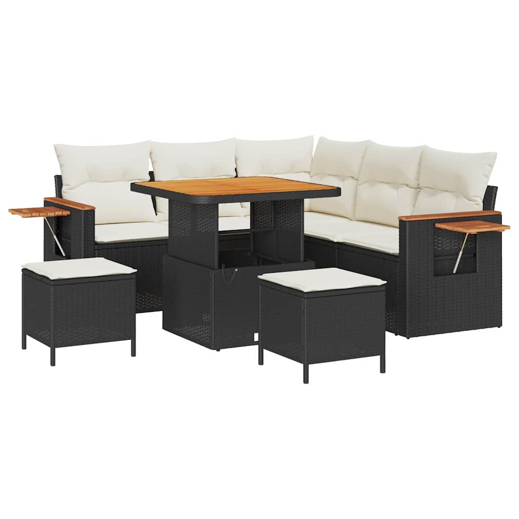 Set Divano da Giardino 9 pcs Nero e Crema polyrattan | homemem39