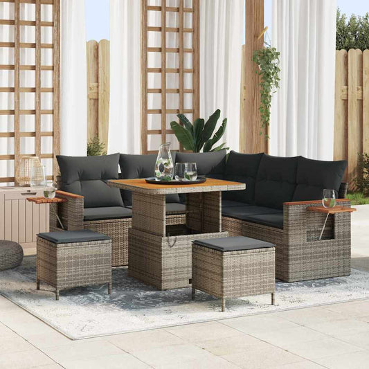 Set Divano da Giardino 9 pz 8-Numero di posti Grigio polyrattan | homemem39