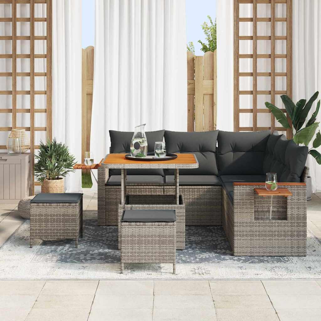 Set Divano da Giardino con cuscino 9 pcs Grigio polyrattan | homemem39