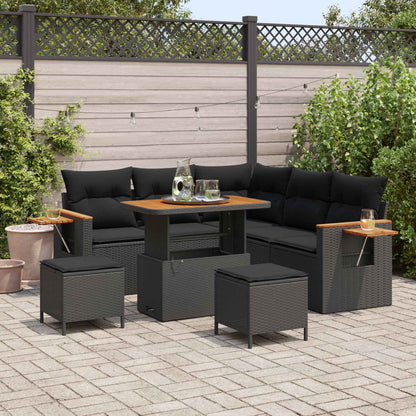 Set Divano da Giardino con cuscino 9 pcs Nero polyrattan | homemem39