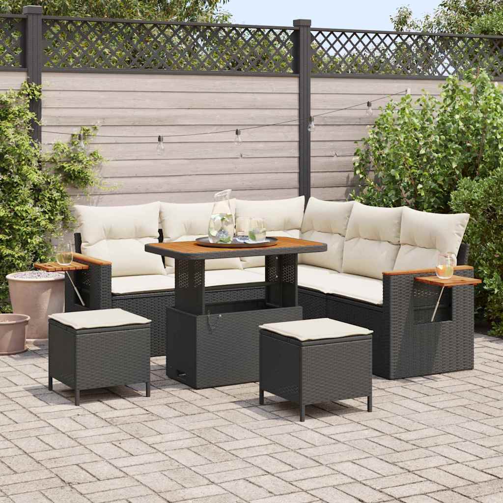 Set Divano da Giardino 9 pcs Nero e Crema polyrattan | homemem39