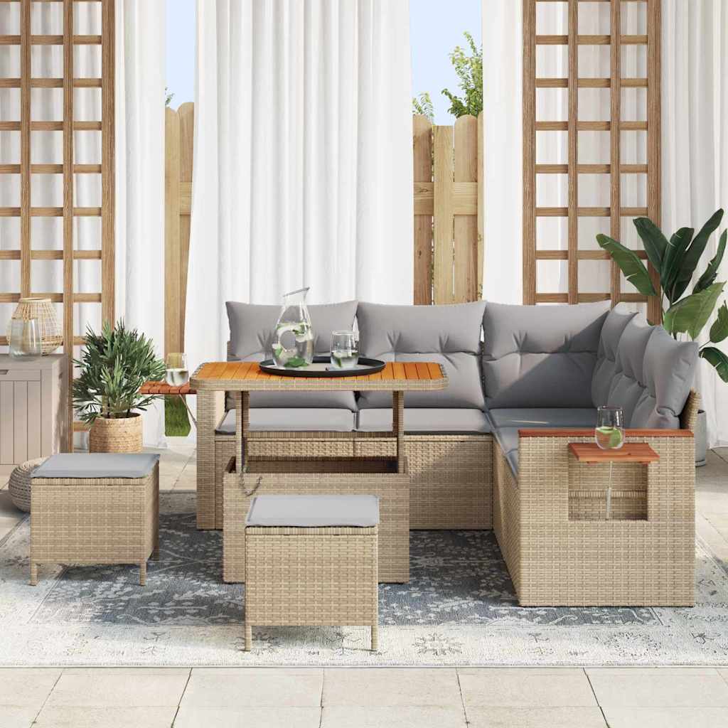 Set Divano da Giardino con cuscino Beige Poly Rattan