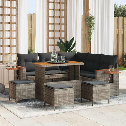 Set Divano da Giardino con cuscino Grigio Poly Rattan