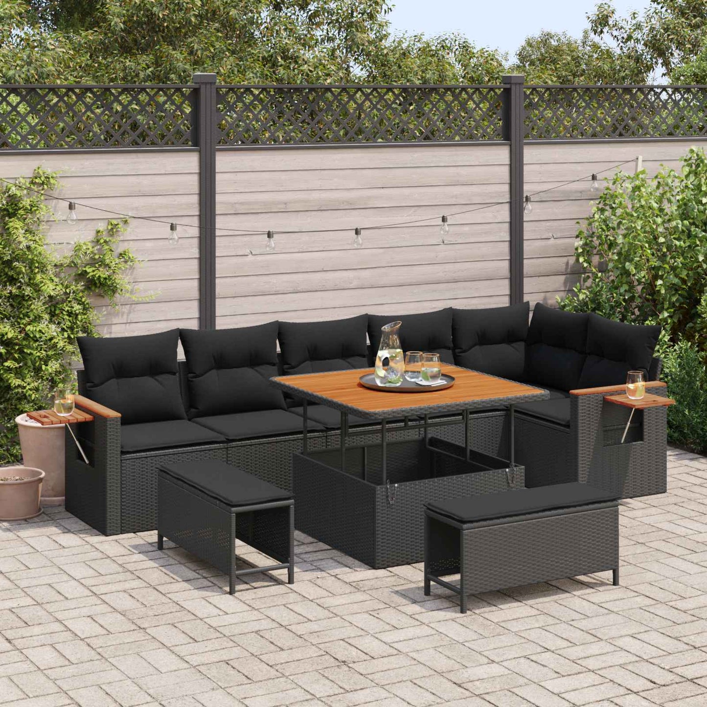Set Divano da Giardino con cuscino 11 pcs Nero polyrattan | homemem39
