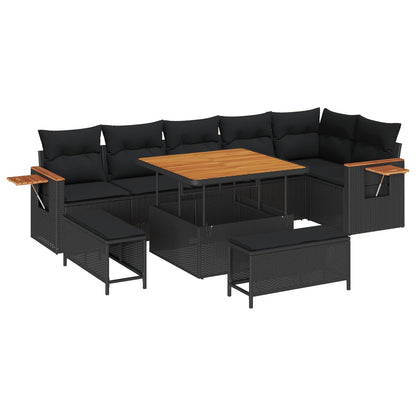 Set Divano da Giardino con cuscino 11 pcs Nero polyrattan | homemem39