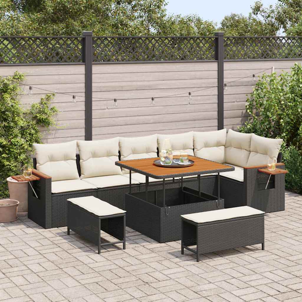 Set Divano da Giardino 11 pcs Nero e Crema polyrattan | homemem39