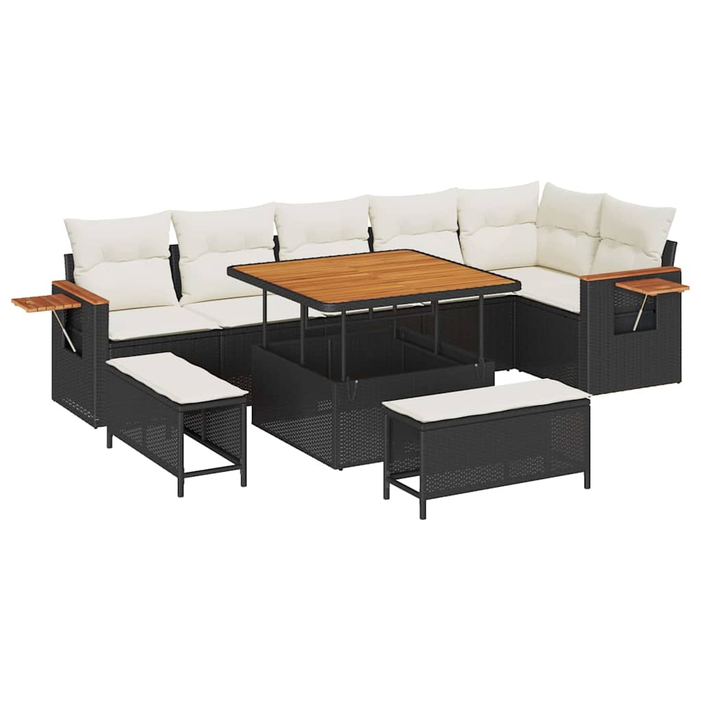 Set Divano da Giardino 11 pcs Nero e Crema polyrattan | homemem39