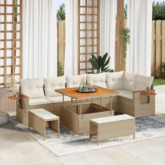 Set Divano da Giardino 11 pcs Beige e Crema polyrattan