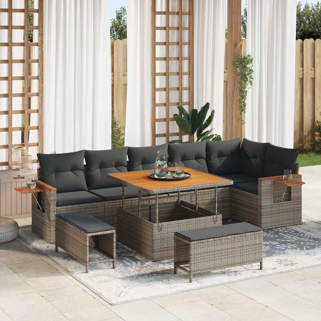 Set Divano da Giardino con cuscino 11 pcs Grigio polyrattan