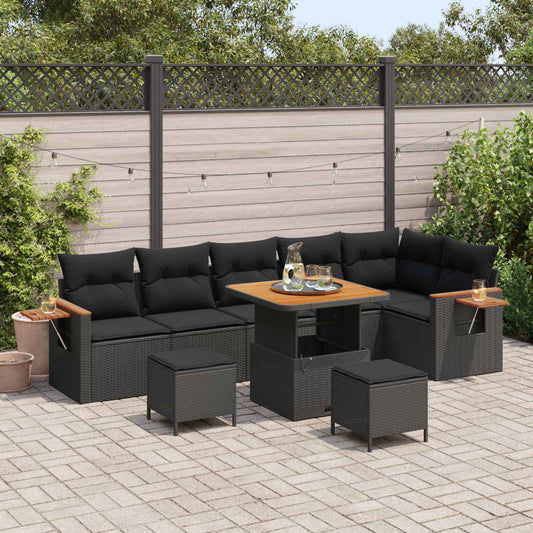 Set Divano da Giardino con cuscino 11 pcs Nero polyrattan