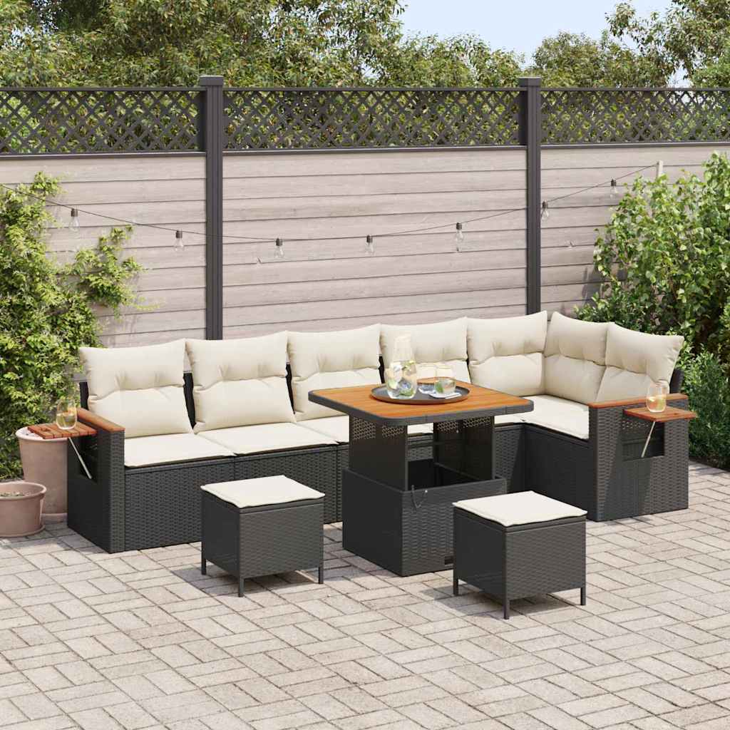 Set Divano da Giardino 11 pcs Nero e Crema polyrattan | homemem39