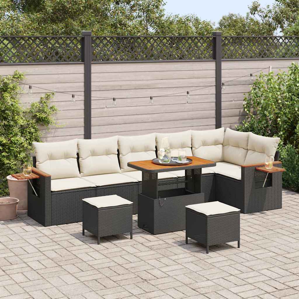 Set Divano da Giardino 11 pcs Nero e Crema polyrattan | homemem39